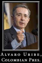 Colombian president, Alvaro Uribe, speaks at the National Press Club luncheon.